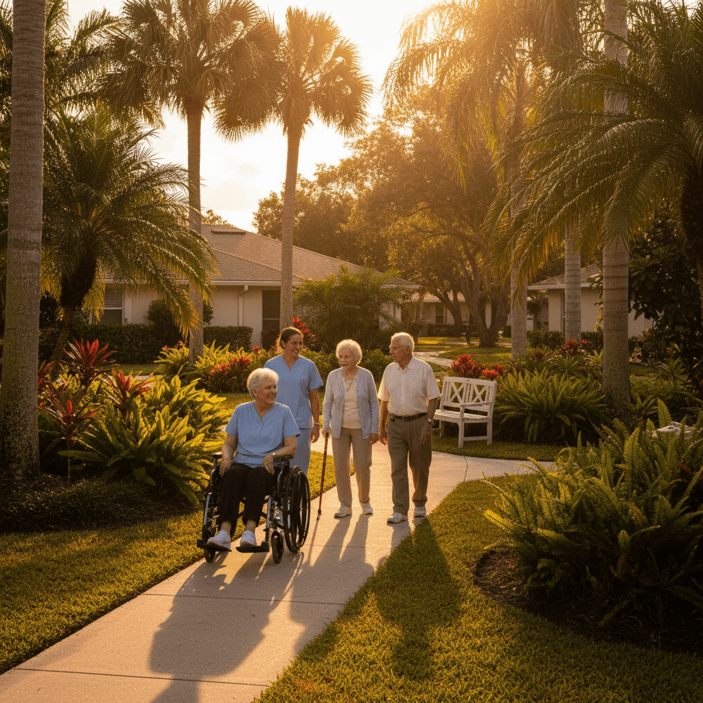 Residents enjoying an afternoon garden walk